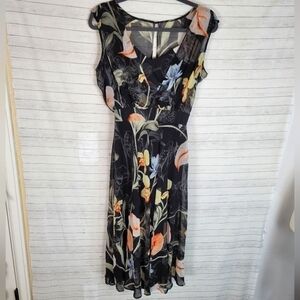 WHBM Sleeveless Floral Overlay Midi Dress, sz 4